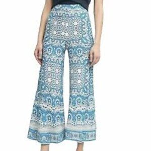 Greek Medallion Blue/White Wide Leg Linen Summer Pants